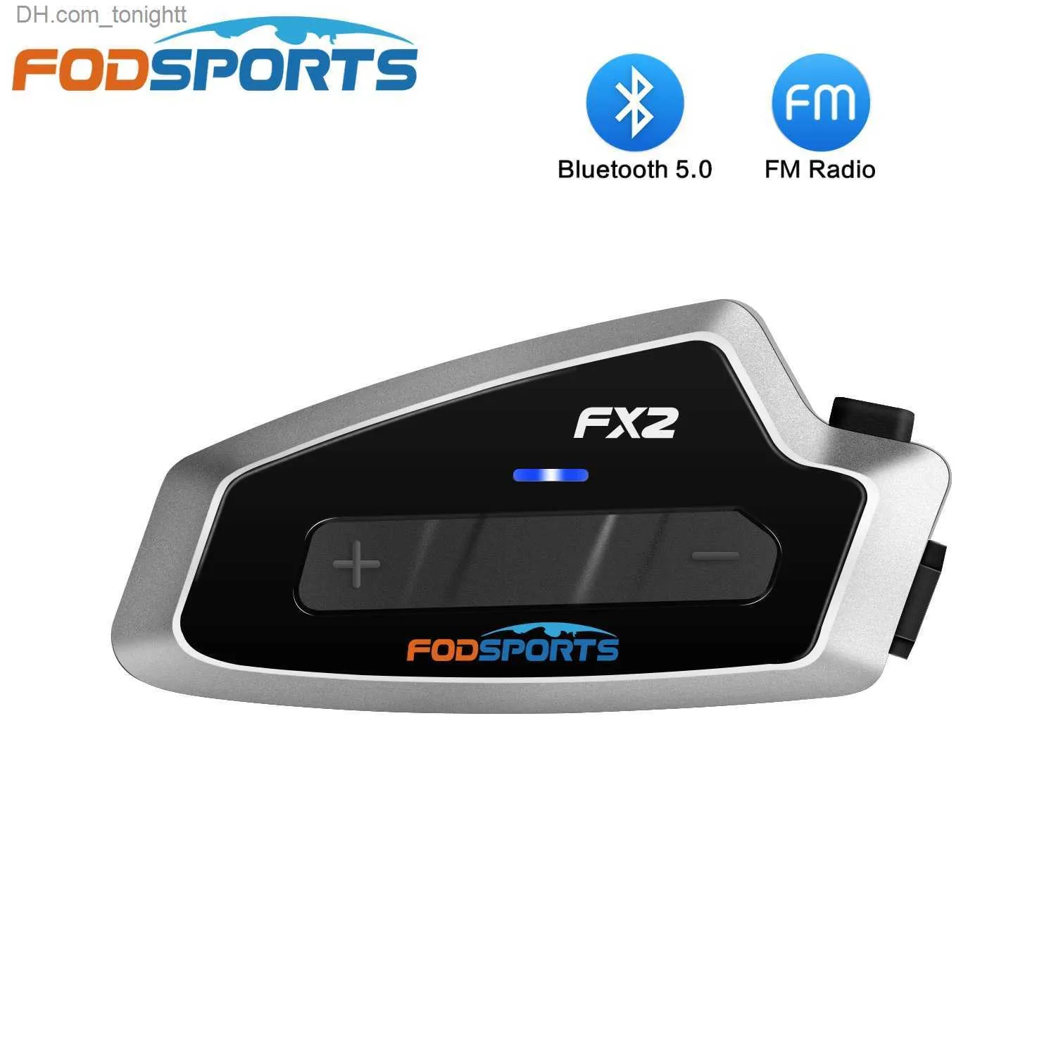 Fodsports FX2 capacete interfone bluetooth 5.0 motocicleta fone de ouvido sem fio 1000M à prova d'água BT Moto Interfone com rádio FM Q230830