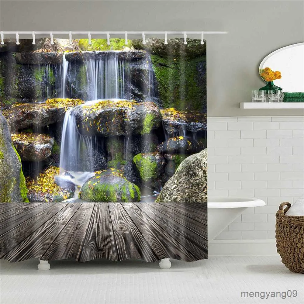 Rideaux de douche Paysage rideau de douche ensemble de salle de bain montagne cascade Nature paysage salle de bain rideau chambre dortoir rideaux R230831