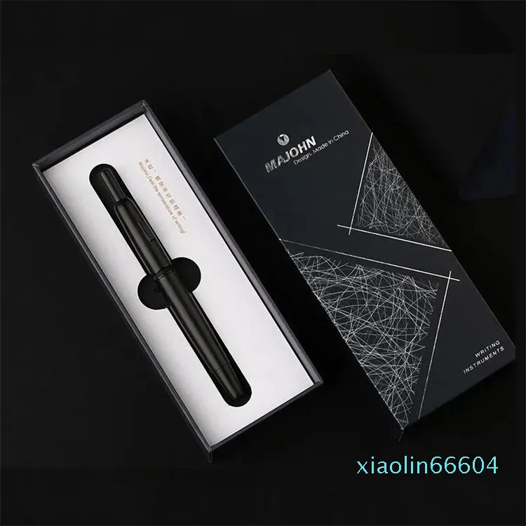 Fountain Pens Smoothly Brand A1 Retro Matte Black Retractable Fountain Pen 0.4mm Fine Nib Press Ink Pens for Writing Stationery