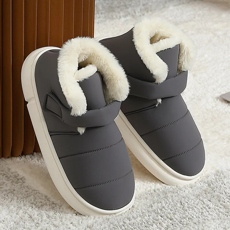 Chinelos YvvCvv À Prova D 'Água Para Baixo Chinelos Mulheres Inverno Alto Top Plush Slides Peludos Sapatos De Algodão Botas Não Deslizantes Quentes Botas De Pele Fofa 230830