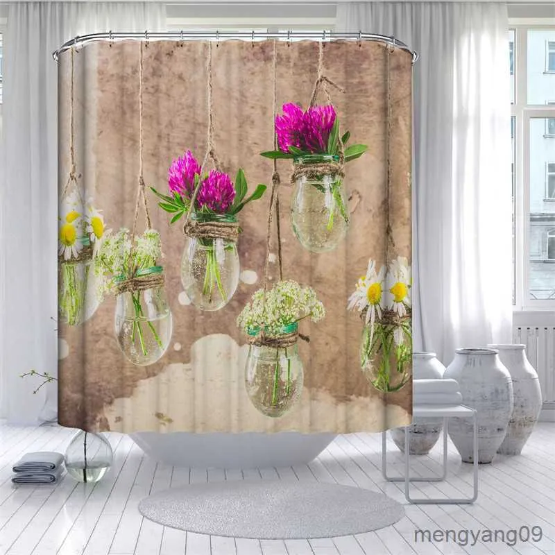 Shower Curtains Board Sunflower Bath Curtain Rose Print Bath Mat Set Waterproof Carpets Rugs Flowers Shower Curtain With R230831