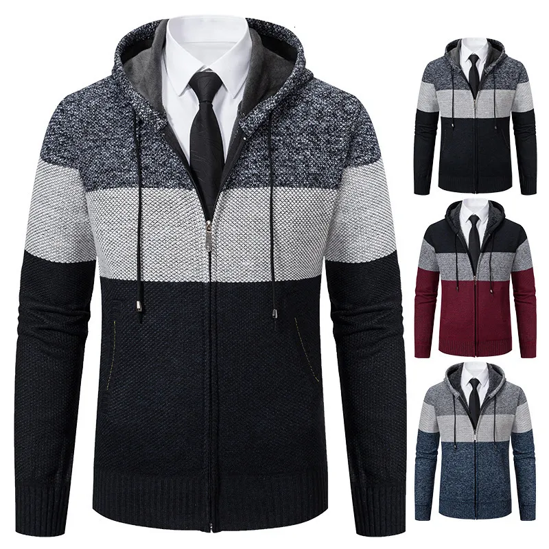 Mens Sweaters Sweater Coat Hooded Faux Fleece Outdoor Spell Tricolor Brushed Fashion 230830