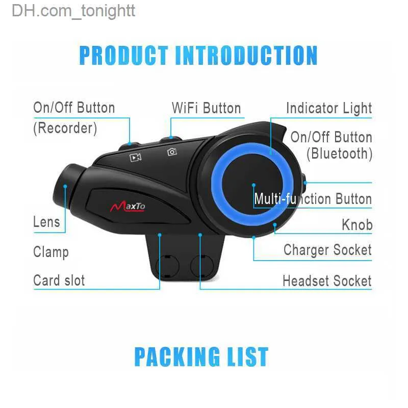 MAXTO M3 Motorcykel Bluetooth Hjälm Headset Intercom Waterproof Lens WiFi Video Recorder Universal Paring Interphone DVR Q230831