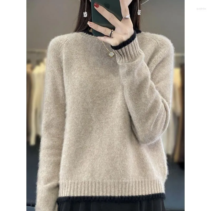 Kadın Sweaters Pure Yün Sökme Yarım Belvek Gevşek Maç Moda Örme İnce Dip Gömlek