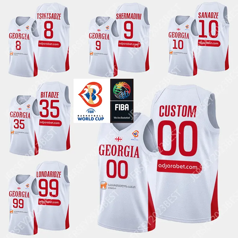 2023 Georgia Fiba World Cup Basketball-Trikot 99 Ilia Londaridze 35 Goga Bitadze 8 Giorgi Tsintsadze Weiße Männer Frauen Jugend XS-4XL