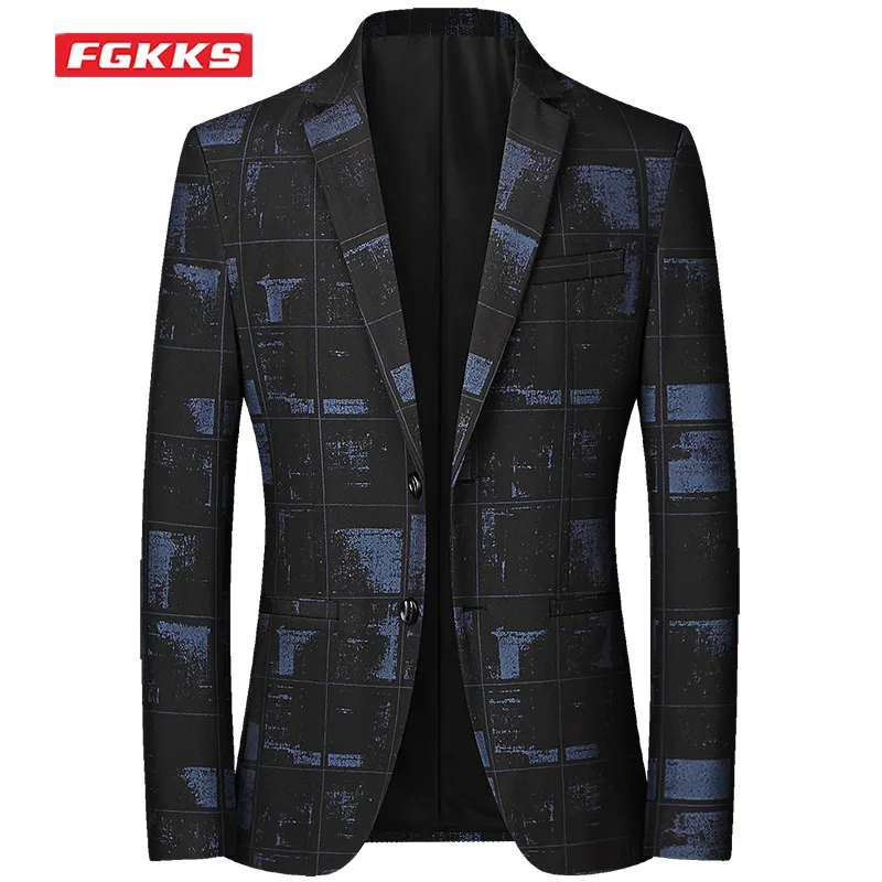 Mens Suits Blazers FGKKS Spring Brand Men Korean Print Single Breasted Slim Fit All Match Casual Male 230829