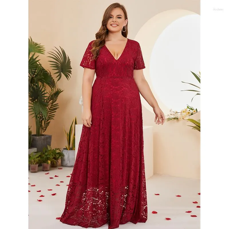 Plus Size Elegant Plus Size Maxi With V Neck, Short Sleeves, And