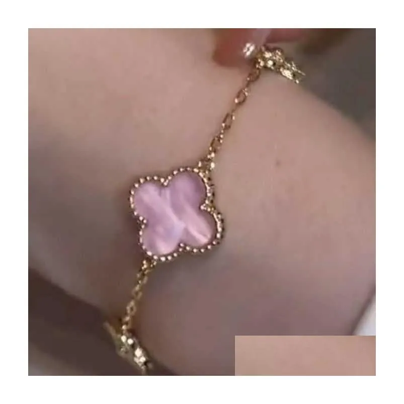 Charm Bracelets Clover Bracelet Bangle Jewelry Pink Plate Four Leaf Grass Micro Inlaid With Zircon Small  Sweet And Lovely Womens Luxury Style Lu Dh5Od