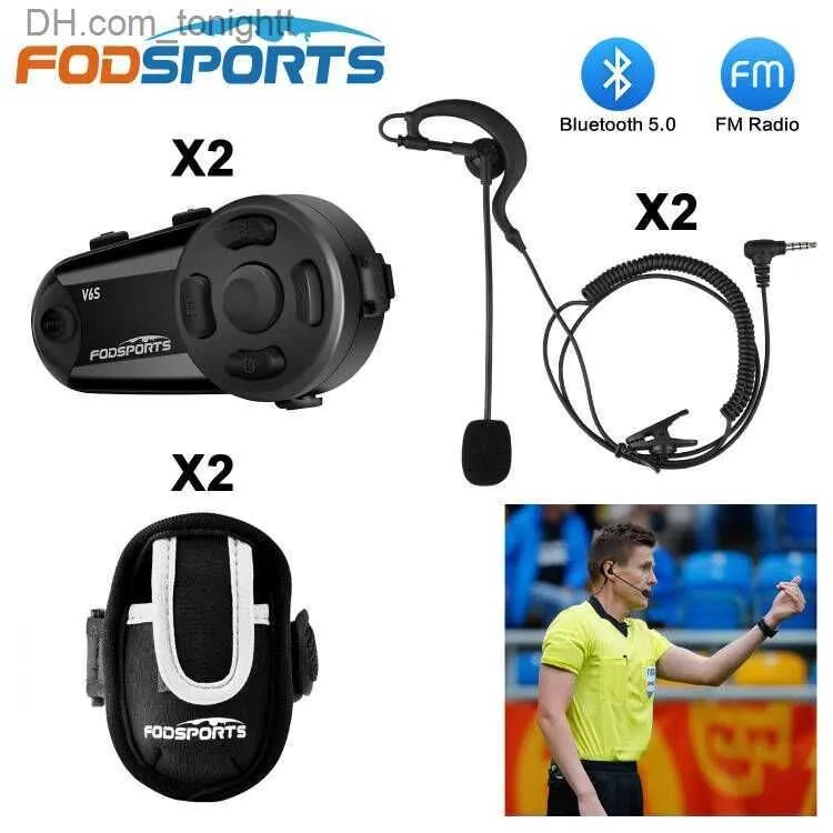 Fodsports 2 stks V6S Scheidsrechter Intercom Draadloze Bluetooth Headset Voetbal Interphone BT5.0 voor Voetbal Rechter Fiets met FM Radio Q230830