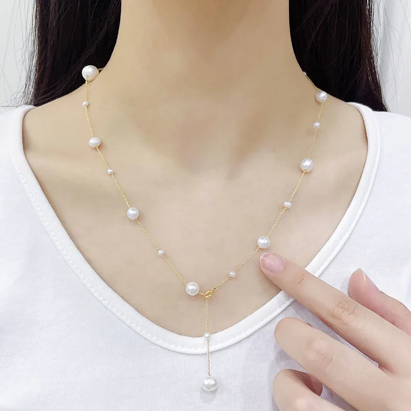 Mantianxing Natural Pearl Necklace Exquisiteチェーン-Multi Wear Small Design Premium Y字型カラーチェーン