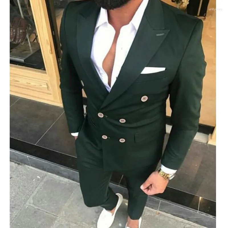 Men's Suits Slim Fit Double Breasted Men For Wedding Prom 2 Piece Gentlemen Groom Tuxedos Male Fashion Costumes Set Jacket With Pants