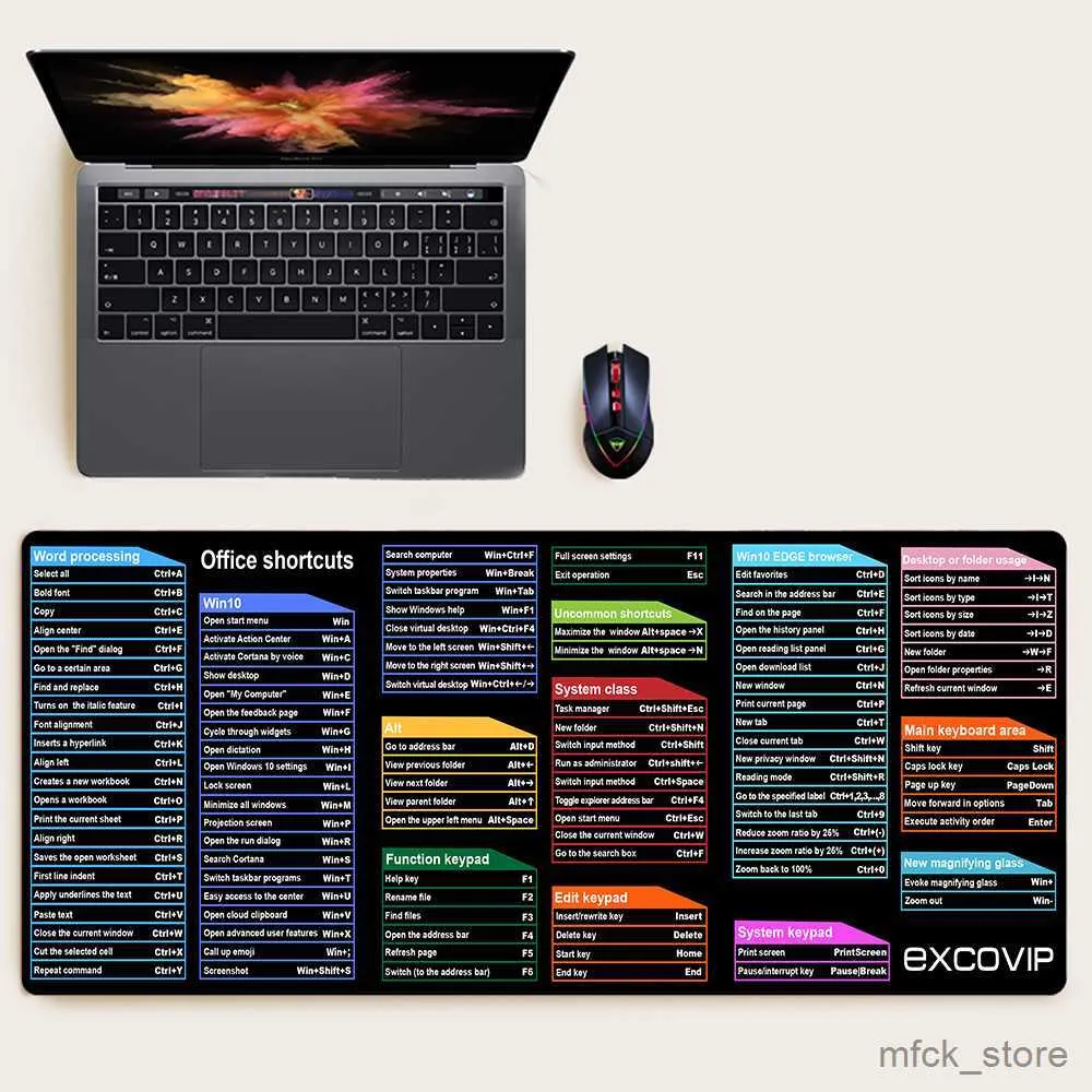 Mouse Pads Apoios de Pulso Inglês atalhos de teclado grande mouse pad gamer jogo mouse pad tapete laptop mesa pad pode ser personalizado R230830