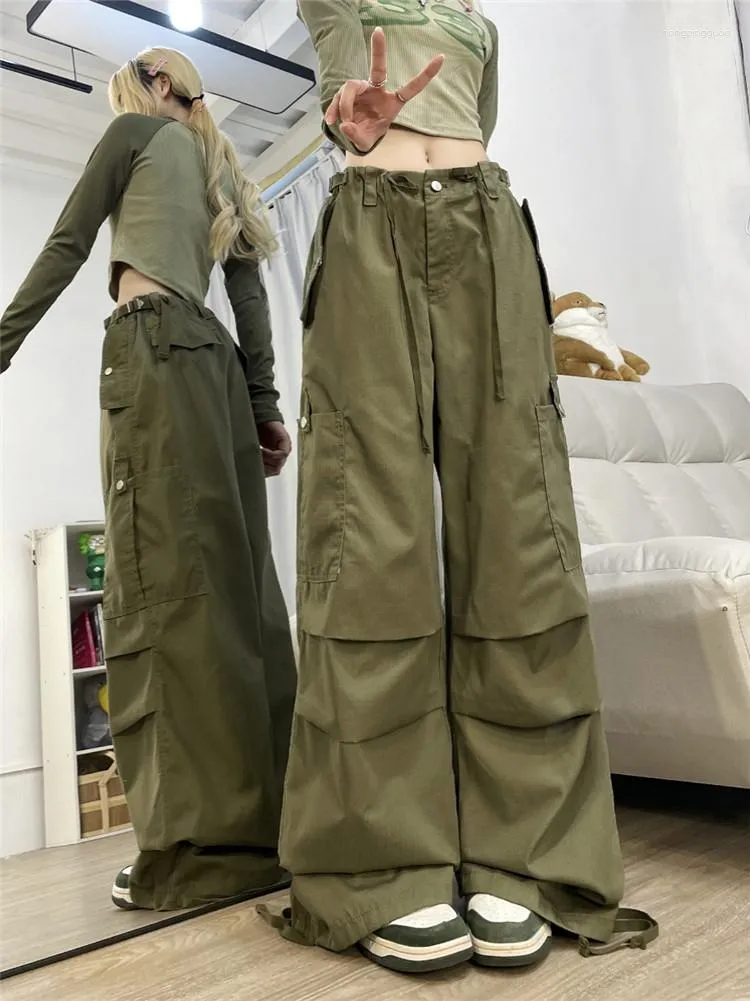 Женские брюки Y2K Cargo 90S Винтажная одежда Женщины Бэкги с тяжелой каплей Парат-крышка хип-хоп уличная уличная одежда свободных ноги с плотно ногами S-xl
