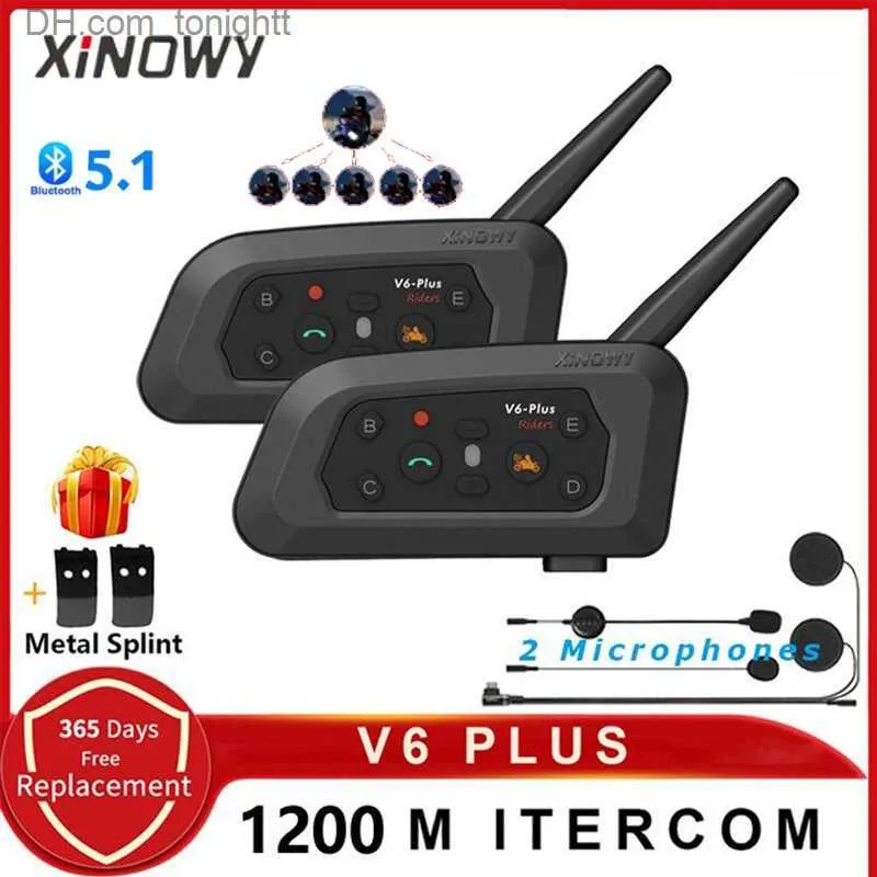 XINOWY V6 Plus casque de moto casque Bluetooth 1500M communicateur Interphone Duplex intégral pour 6 coureurs GPS étanche V6 Q230830