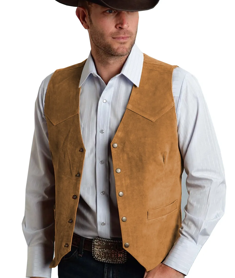 Herrenwesten Braune Weste Formeller Business-Anzug Wildlederweste Trauzeugen Für Hochzeit Cowboy 230829_voghion.com