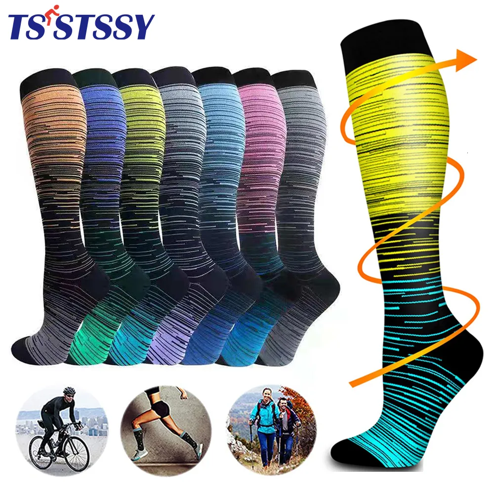 Sports Socks 1Pair Gradual Copper Compression Sock Men Women Calf Support Knee High Stockings for Cycling Running Athletic Nursing Travel 230830