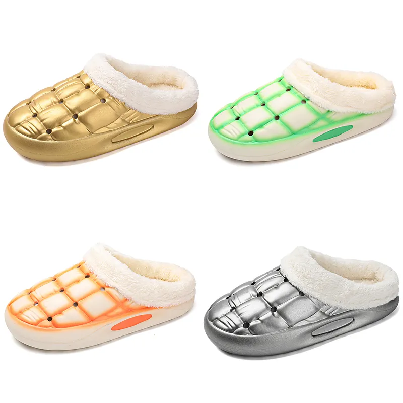 Winter fleece thickened warm home cotton men woman golden silver green orange black trend couple shoes