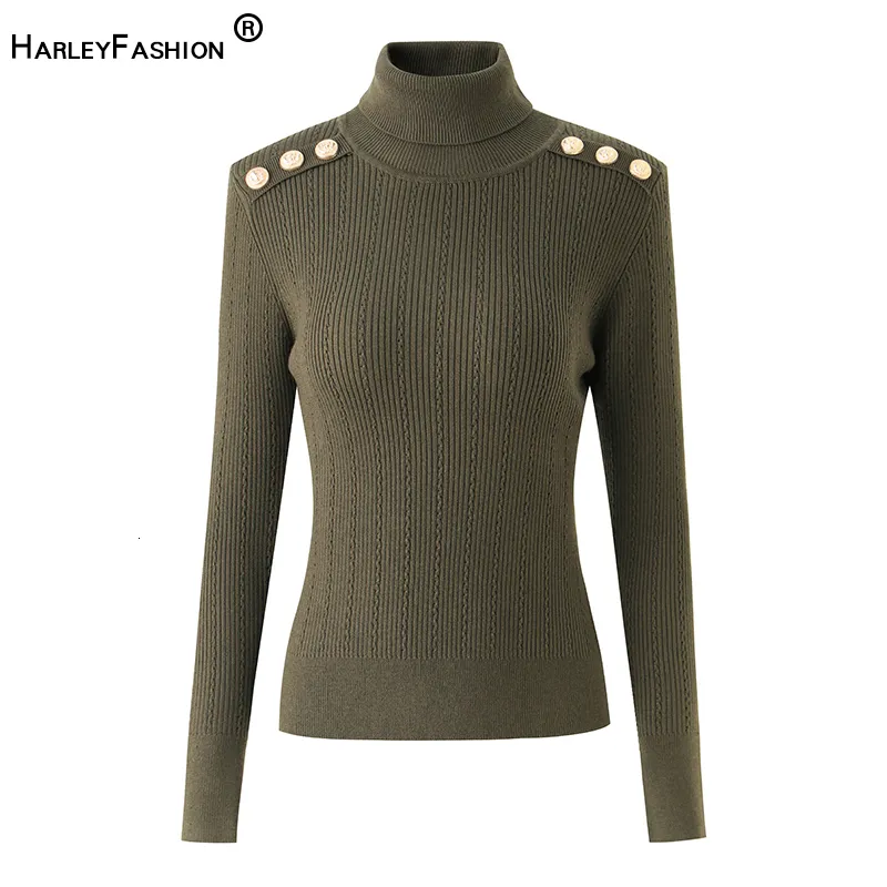 Sweat-shirt à capuche pour femmes, mélange de luxe, pull à col roulé, vert armée, chaud, épaule rembourrée, décontracté, hauts tricotés, 230830