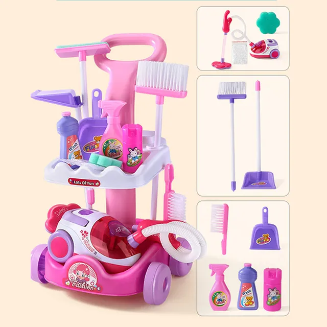 Gereedschap Workshop 2023 1-delige set Fantasiespel Speelgoed Simulatie Stofzuiger Winkelwagen Reiniging Stof Baby Kinderhuis Pop Accessoires 230830