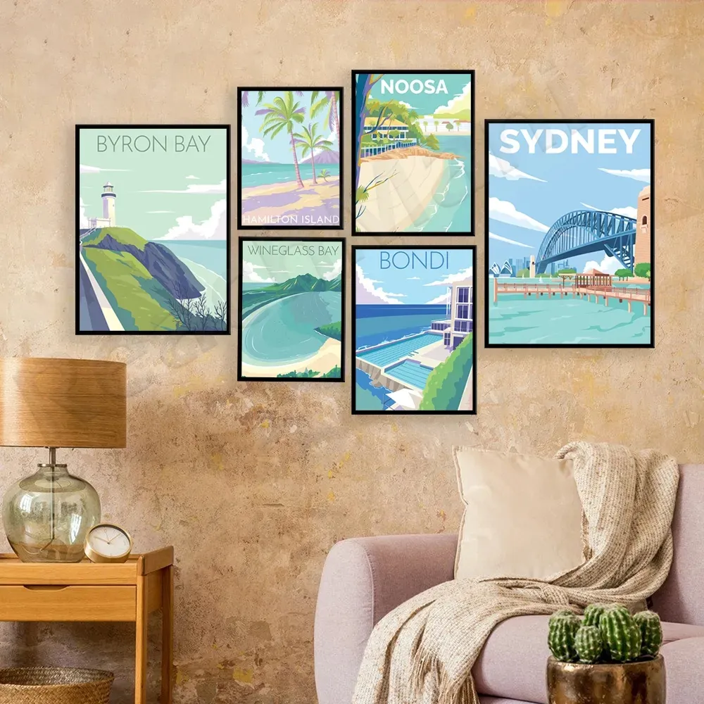 Malowanie na płótnie Travel City Mor Seascape Wall Art Australia Plakat krajobrazowy i druk na ścianę do salonu sypialnia wystrój bez ramy WO6