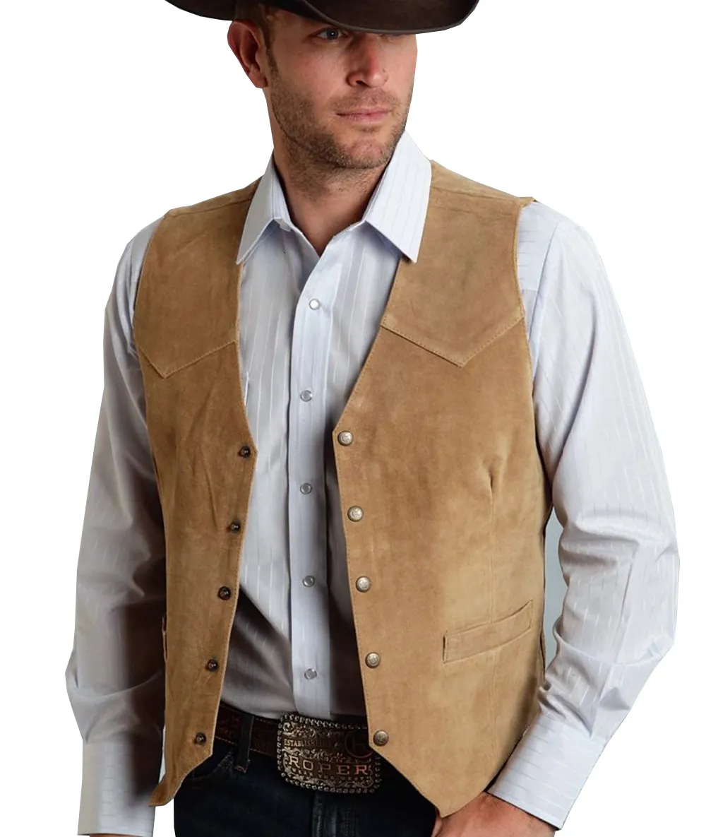 Herrenwesten Braune Weste Formeller Business-Anzug Wildlederweste Trauzeugen Für Hochzeit Cowboy 230829_voghion.com