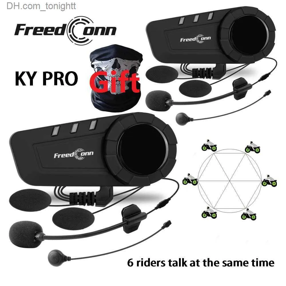 FreedConn Ky Pro Motorcykel Intercom Bluetooth Hjälm Headset Motorcykel 6 Riders 1000m Moto Group Waterproof Interphone Q230831