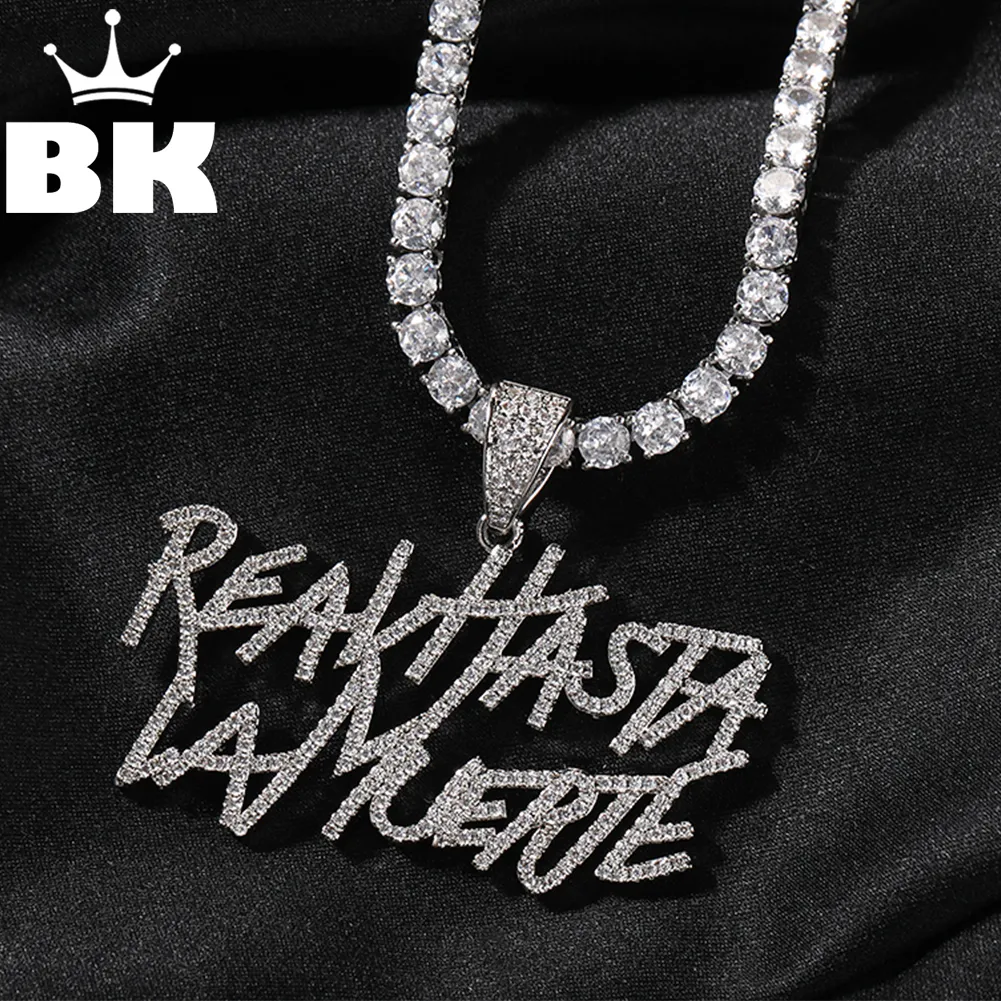 Hänge halsband signatur verklig hasta la muerte hänge halsband två rad bokstäver hiphop is ut 5a cz kapital initial anuel aa's ikoniska stil 230831