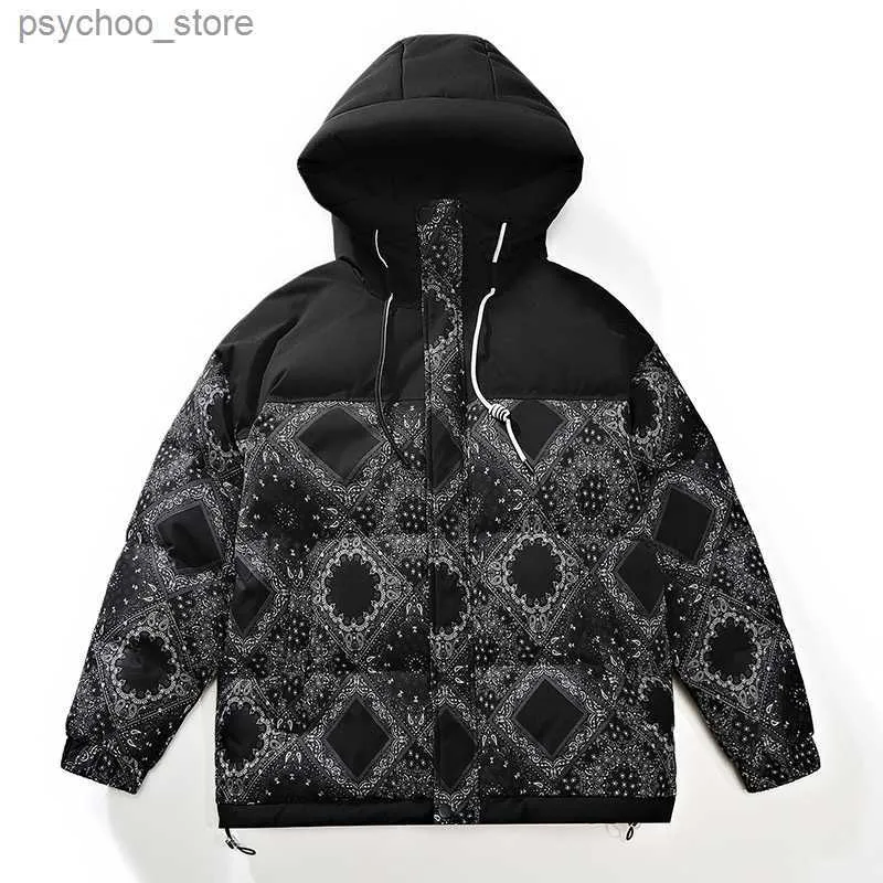 Men's Down Parkas Men Winter Paisley Duck Down Jacket Soft Feather Warm Coat Lettermen Print Parka Q230831