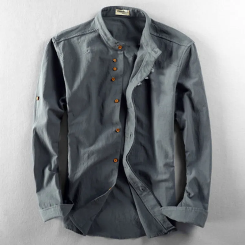 Camicie casual da uomo Camicia da uomo primaverile Giappone stile vintage Premium lino colletto alla coreana slim fit monopetto design semplice moda 230830