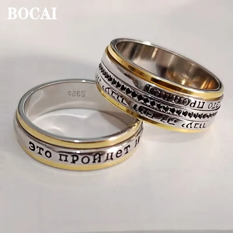 Bröllopsringar Bocai Real 925 Pure Silver Personlighet kan vändas Man och Woman Ring Retro Säljer lycka födelsedagspresent 230830