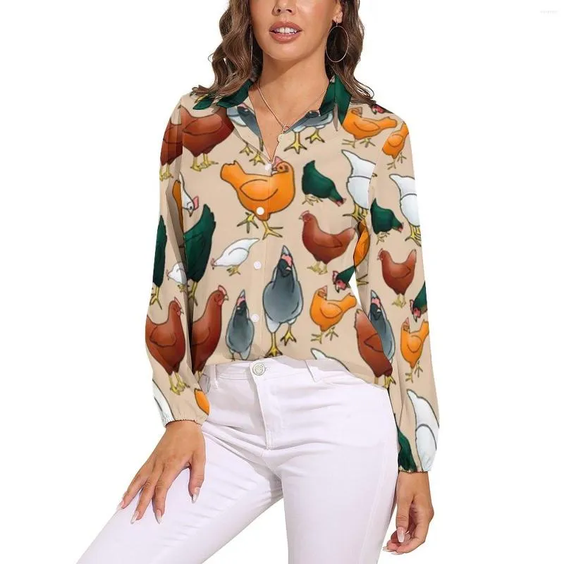 Chemisiers pour femmes chemisier de poulet femme élevage de coqs et de poules Style de rue ample à manches longues chemise de bureau motif haut grande taille