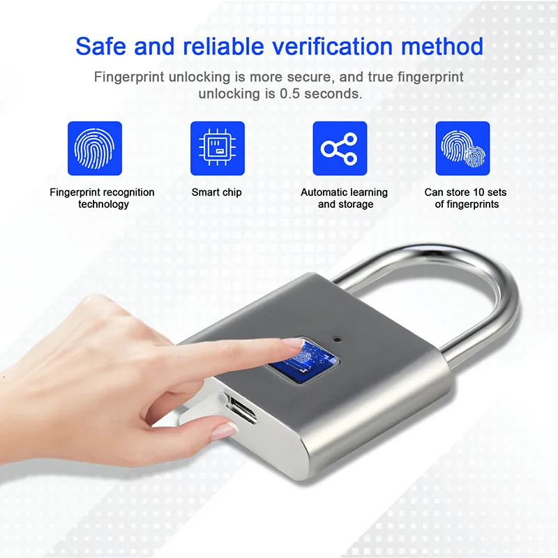DHgate.com:Black Silver Smart Fingerprint Padlock USB Rechargeable Zinc ...