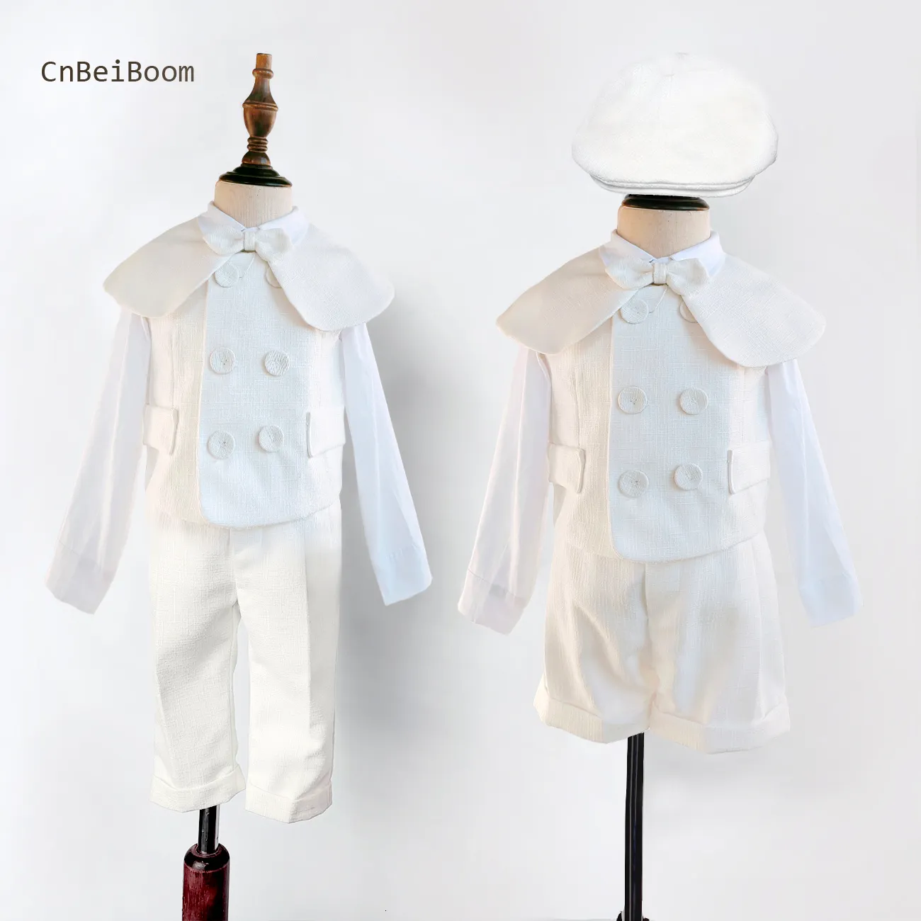 Suits Boutique Suit Baby Boy Baptism Outfit Christening White Vest Set Gentleman Kids 14 Yrs Birthday Wedding Party Clothing 230830