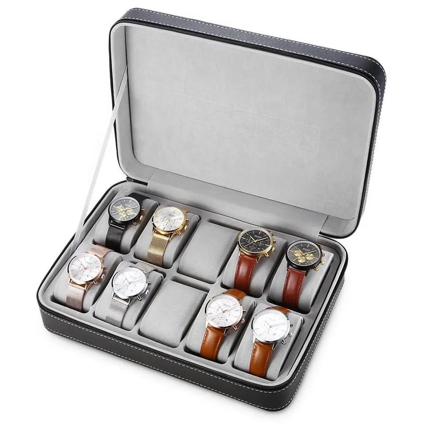 Titta på lådor Display 10 rutnät PU LEATHER Travel Watch Storage Case Zipper Wristwatch Box Organizer Holder för CLOCK1733