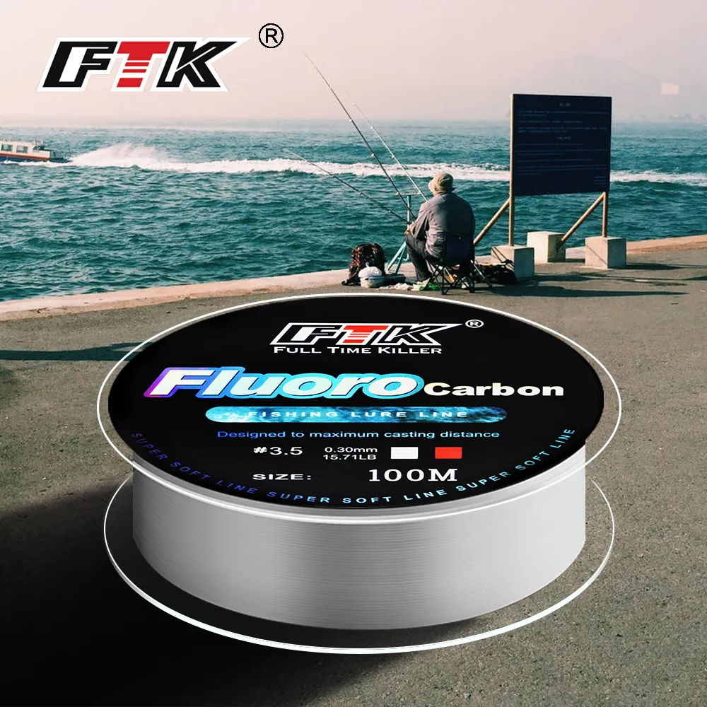 Ligne de tresse FTK 100 m Ligne de pêche au fluorocarbone 4.13-34.32LB Fluorocarbone 100% Japon Ligne de pêche à la carpe Leader en fibre de carbone Ligne super douce 230830