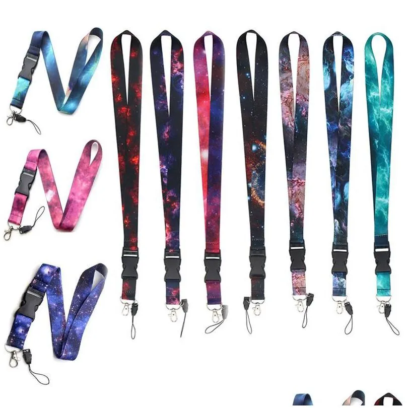 Keychains Lanyards In 1 Starry Sky Mobile Phone Lanyard Key Ring Sling Badge Neckband Keychain Anti-Lost Badges Id Cell Rope Neck Dr Dh4Oe