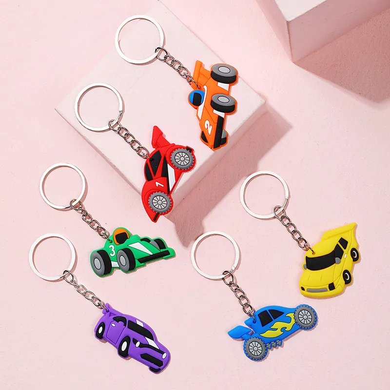 Cartoon Pvc Car Keychain Meteal Holder Key Ring Soft Rubber Pendant Keychains Backbag Hanging Jewelry Kids Gifts Handbag Decora