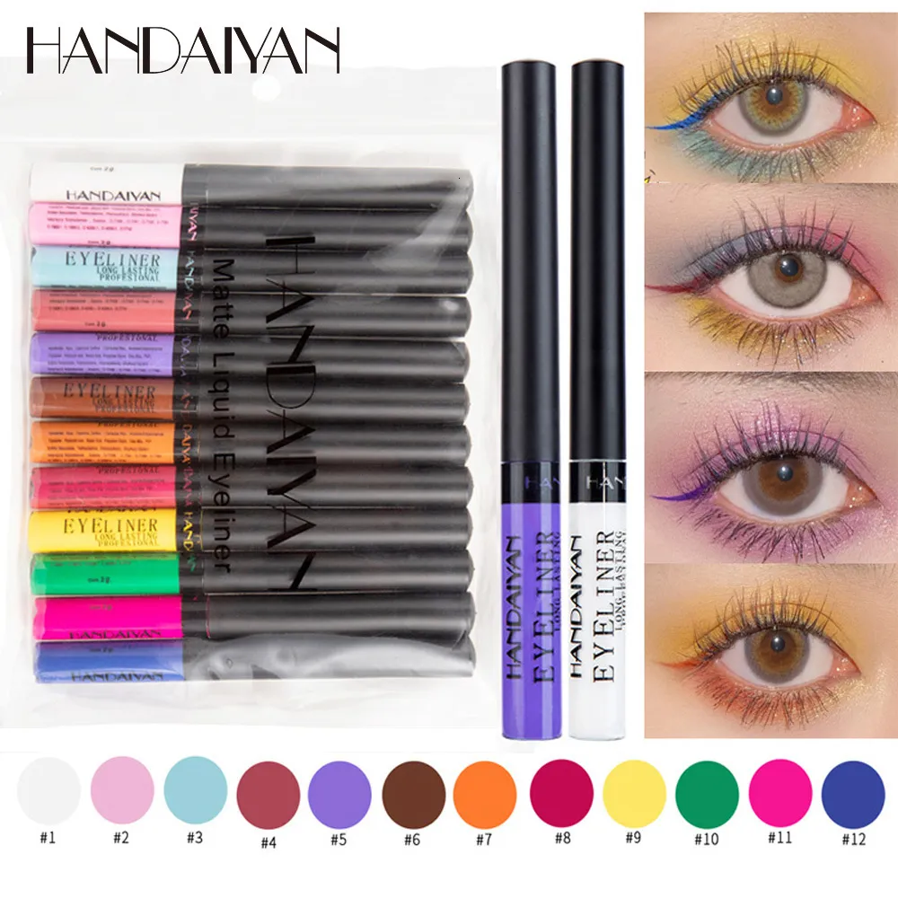 Eye Shadowliner Combination Handaiyan Waterproof Matte Colorful Eyeliner Pencil 12 Colorsskit långvarig smink Liquid Liner Green Eyes Cosmetics Pen 230830