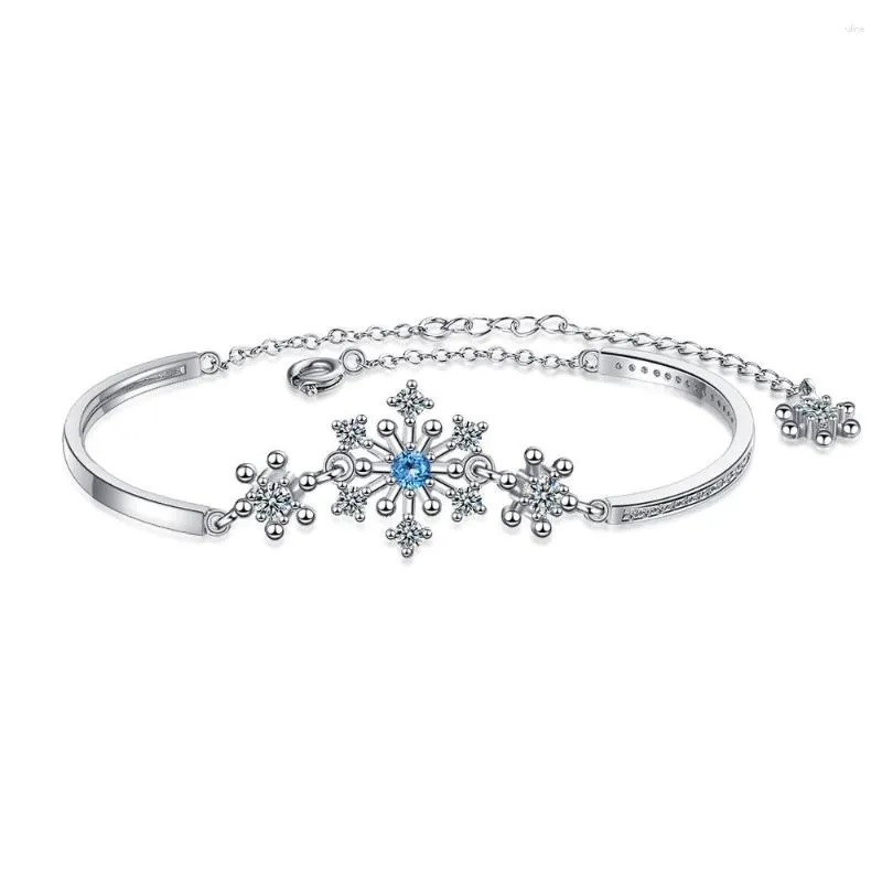 Braccialetti a maglie Semplice fiocco di neve Blu cielo Zircone Bracciale a catena regolabile Colore argento per donna Accessori stile foresta SB113