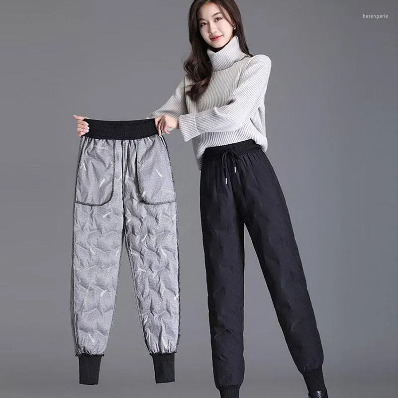 Pantalon femme 90% duvet de canard blanc décontracté mode femme 2023 hiver à lacets taille haute mince épaissir chaud femmes pantalon