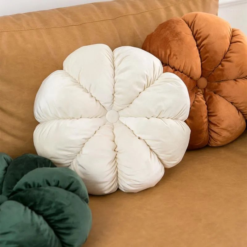 Pillow Modern Simple Sofa Back Round Bud Solid Color Velvet Ins Wind Flower Wholesale