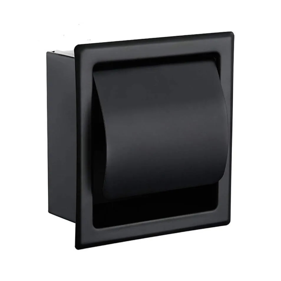 Black Recessed Toilet Tissue Paper Holder All Metal Contruction 304 Stainless Steel Double Wall Bathroom Roll Paper Box T200425290T