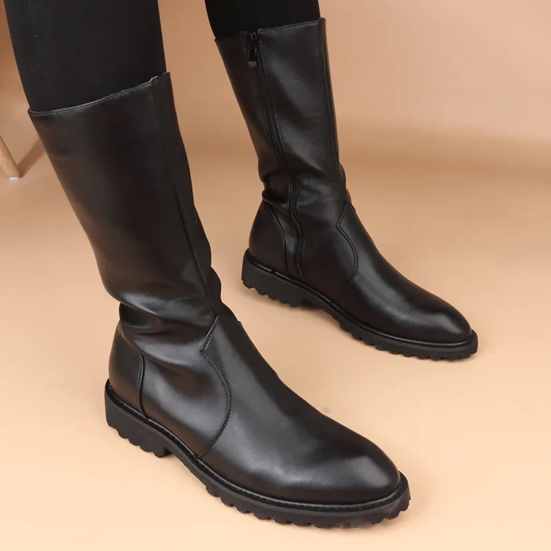 Boots mode riddare stövlar för män casual mjuk läder skor stilig motorcykel hög boot svart ridning långa botas botines mans 230831