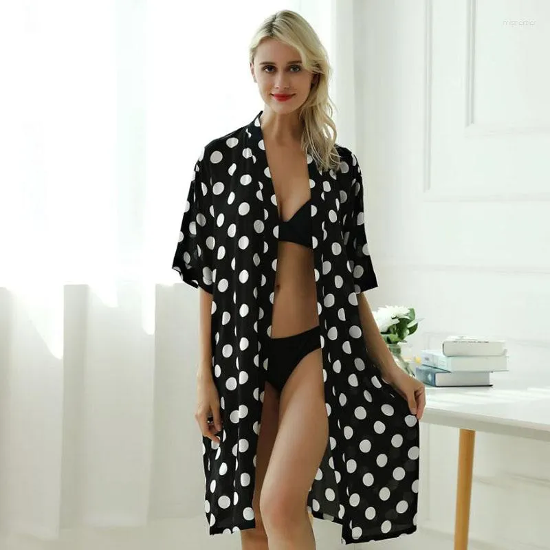 Dames Nachtkleding Polka Dot Gewaden Dames Zomer 2023 Afdrukken Pyjama Kimono Robe Nachtjapon Grote Maat Kanten Badjas Kleding Phoentin FG395
