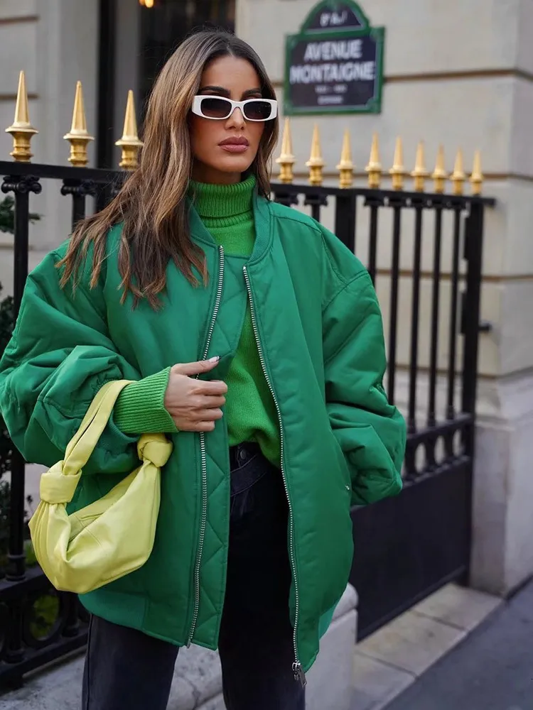 Oversized Bomber Jacket with Zippers & Pockets, Stylish