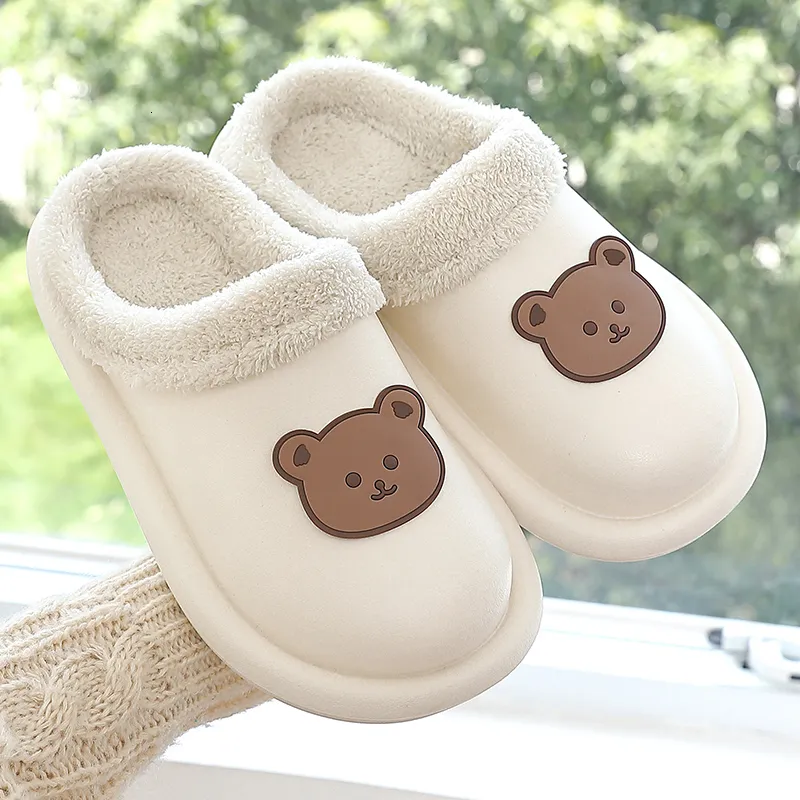 Kappy kreskówkowe niedźwiedź zabawne buty kobiety dziewczęta wodoodporne w domu domowe moda pluszowa ciepła zima 230831