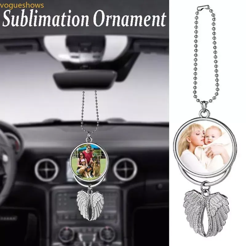 Sublimation Big Wings Necklaces Pendants Blanks Car Pendant Angel Wing Rearview Mirror Decoration Hanging Charm Ornaments fy4406