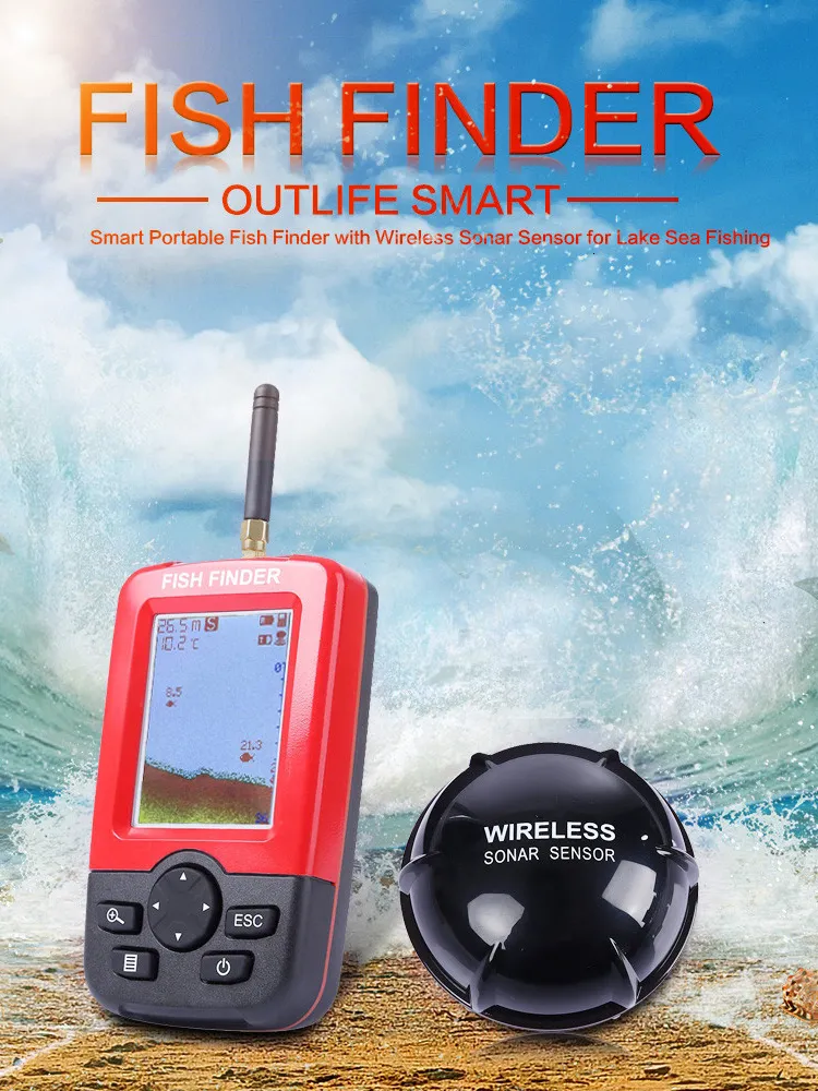 Fish Finder Wireless Portable Fish Finder 45m/135ft Sonar Djup Sounder Alarm Ocean River Lake Echo Sounder 230831