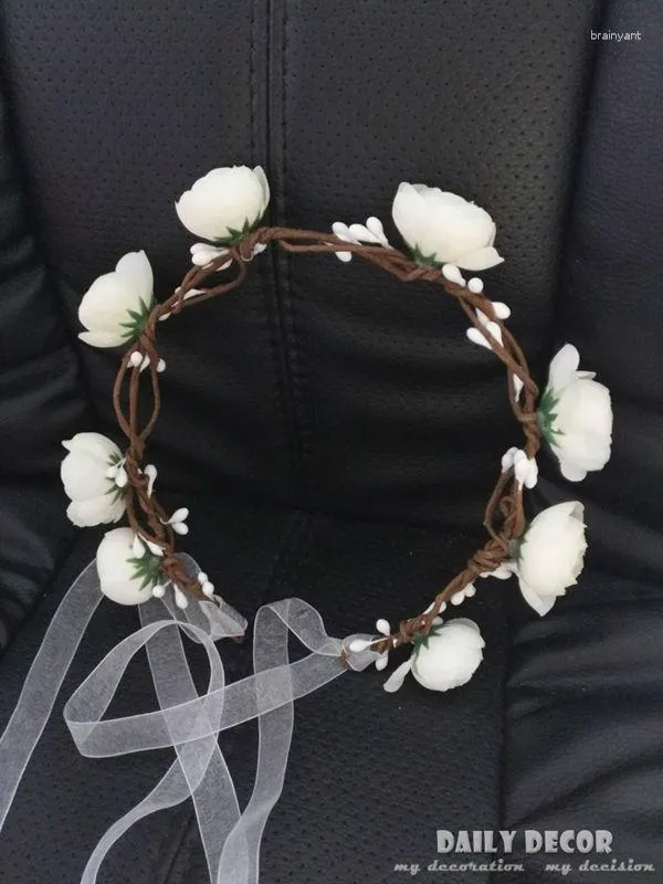 Decorative Flowers 2023 White Bridal Wedding Hair Accessories Wreath Tiaras Flower Headband Women Crown Hairbands Guirnalda Grinalda