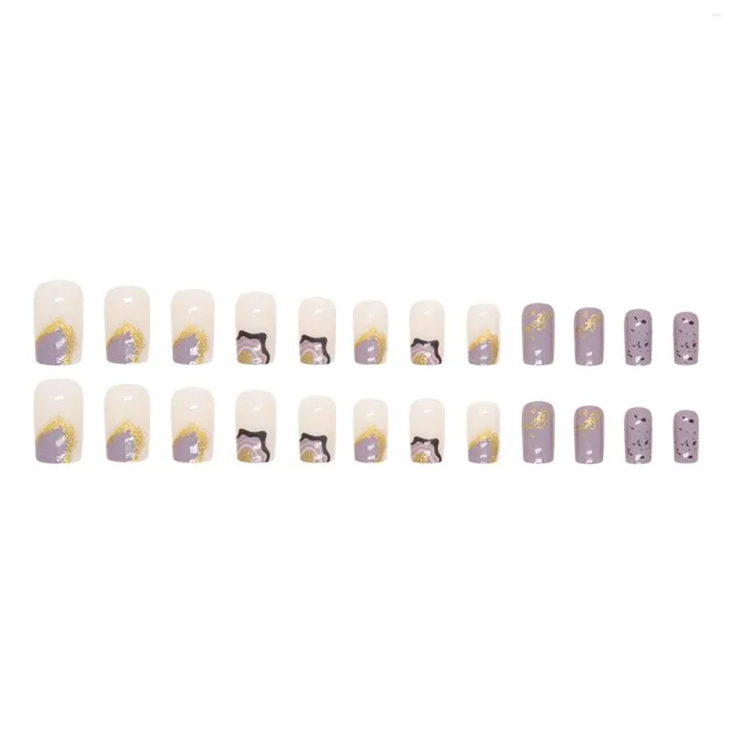 Faux Ongles Taro Violet Blanc Longueur Faux Charme Confortable À Porter Manucure Pour Professionnel Nail Art Salon Fourniture